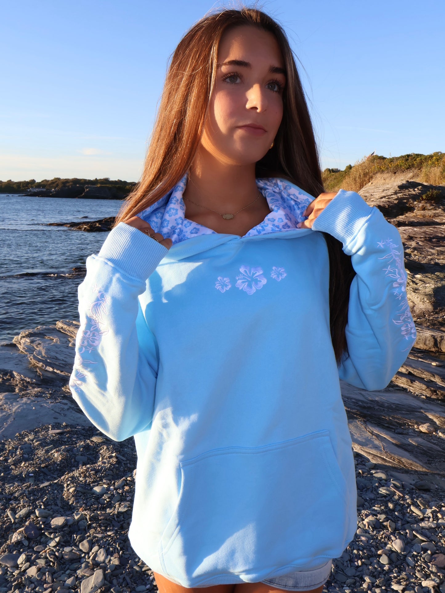 Hibiscus Hoodie in Sky Blue
