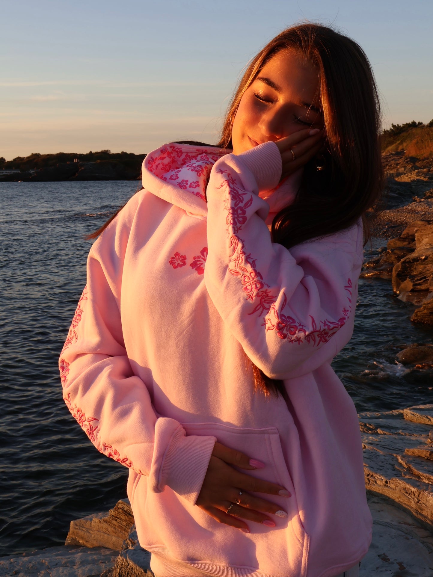 Hibiscus Hoodie in Sunset Pink