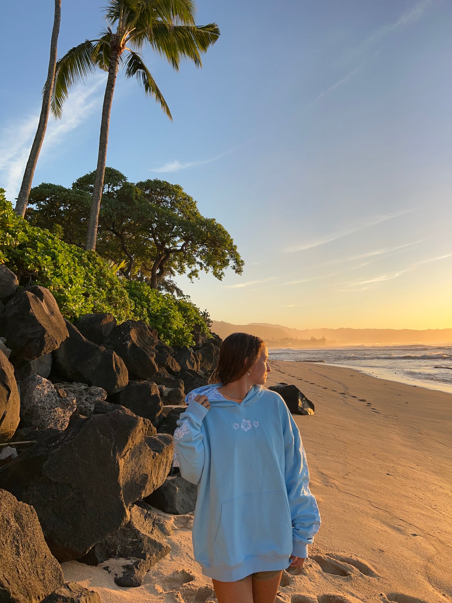 Hibiscus Hoodie in Sky Blue