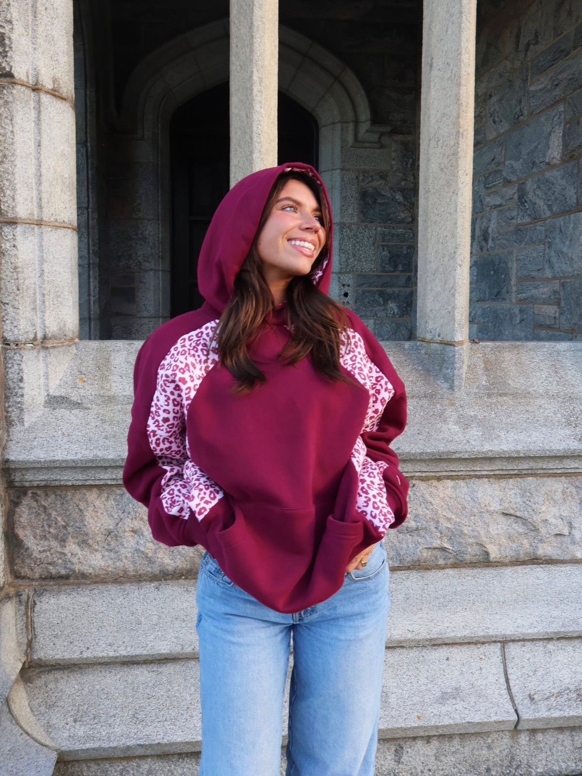 Campus Hoodie in Burgundy Leopard