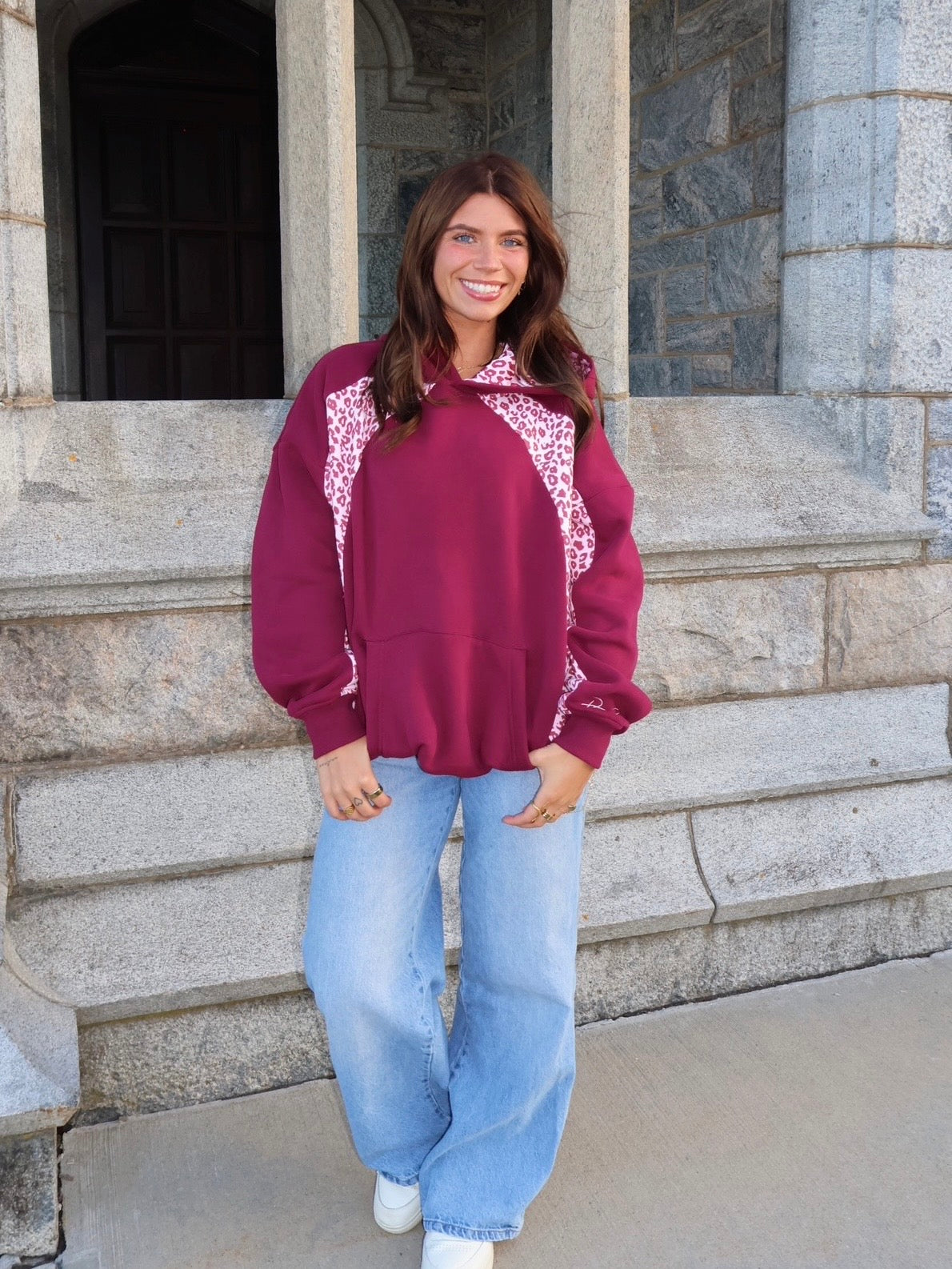 Campus Hoodie in Burgundy Leopard