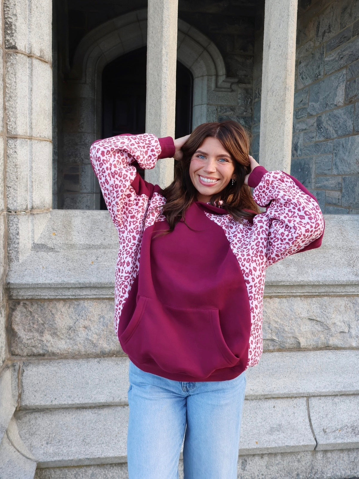 Campus Hoodie in Burgundy Leopard