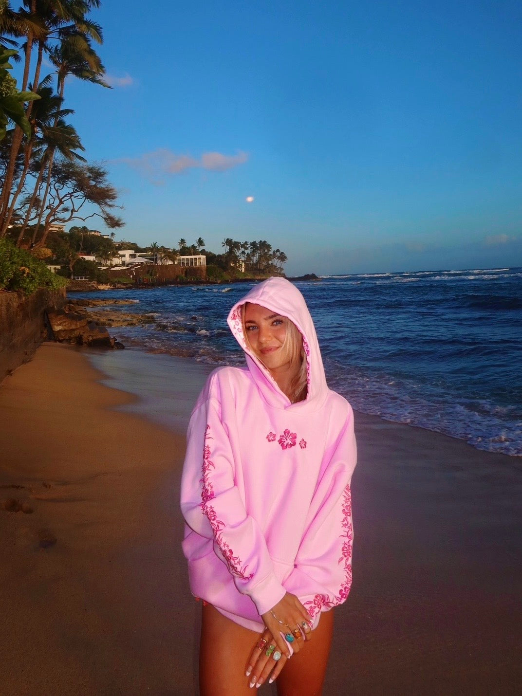 Hibiscus Hoodie in Sunset Pink