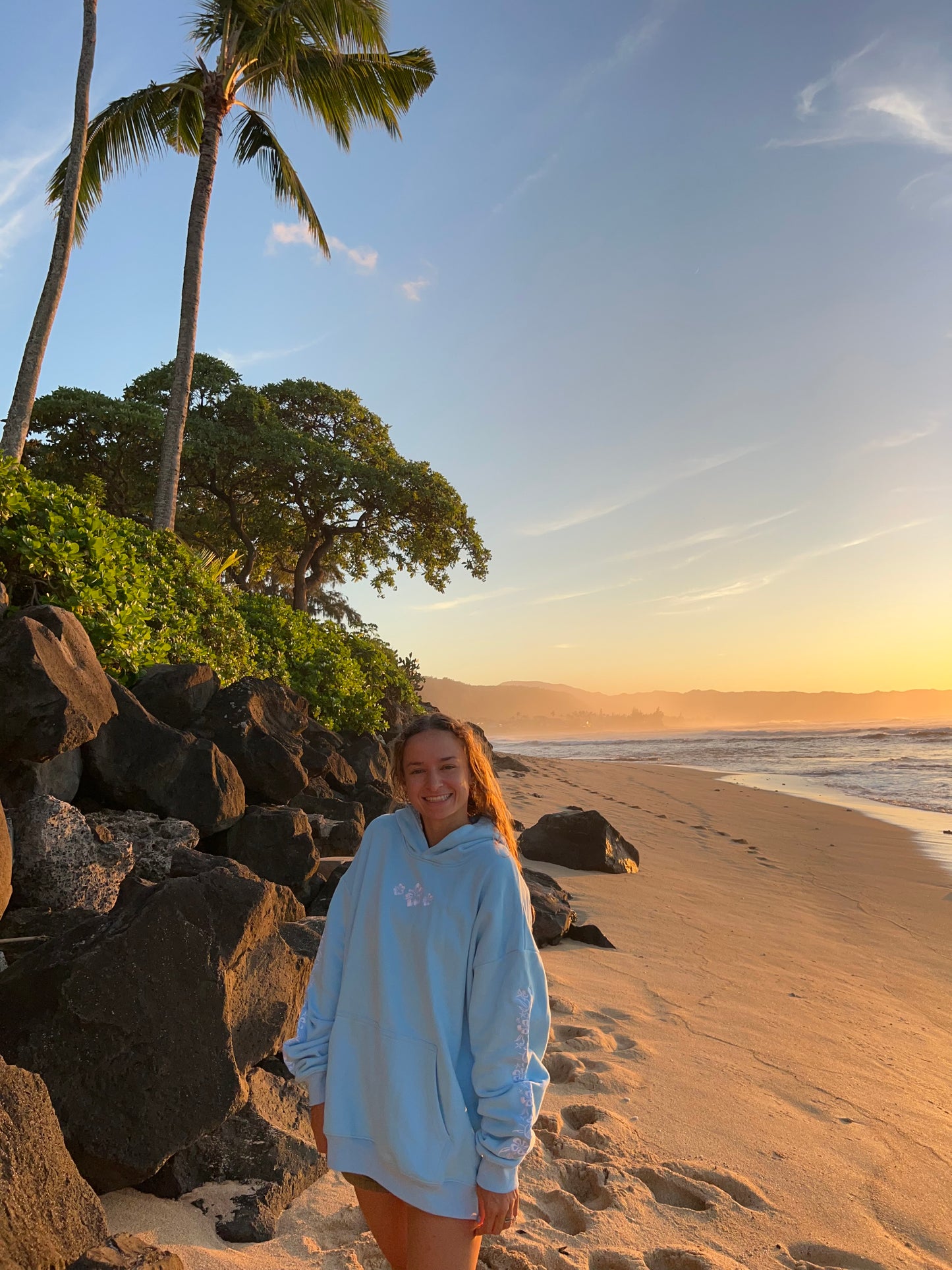 Hibiscus Hoodie in Sky Blue