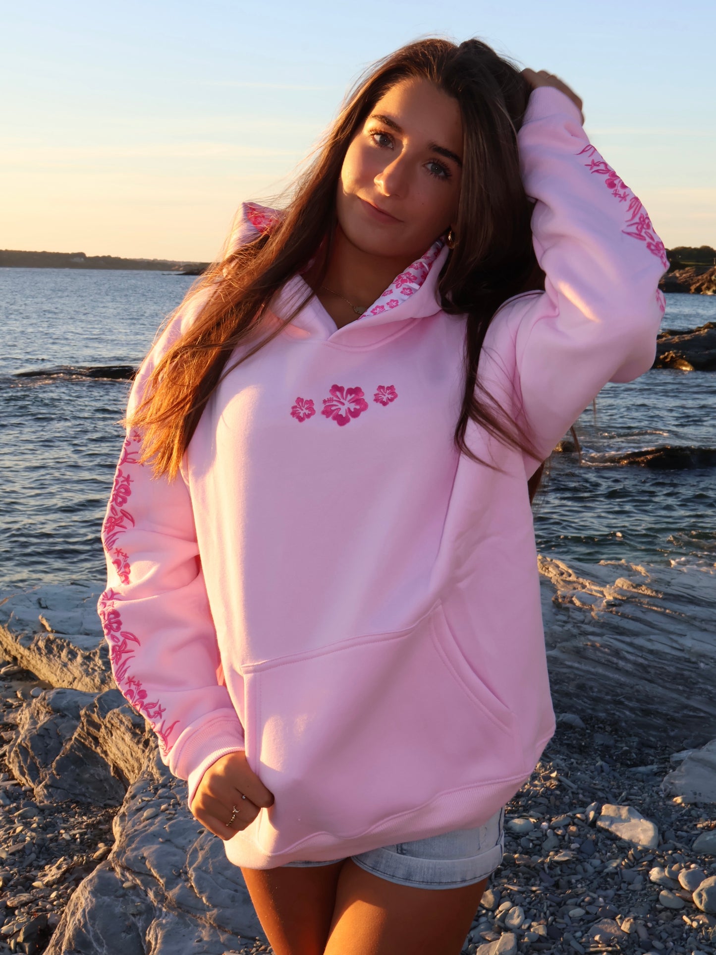 Hibiscus Hoodie in Sunset Pink