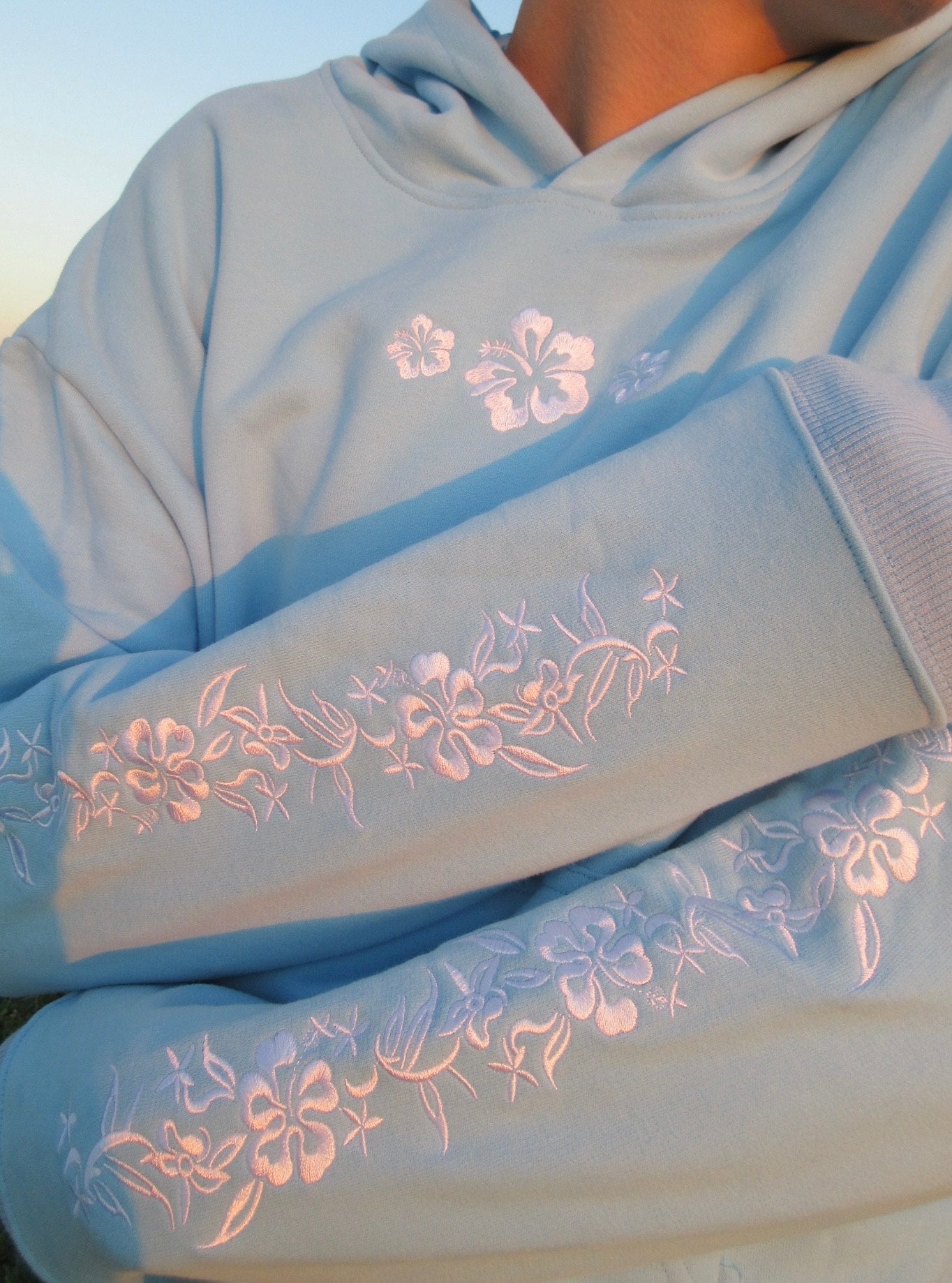 Hibiscus Hoodie in Sky Blue